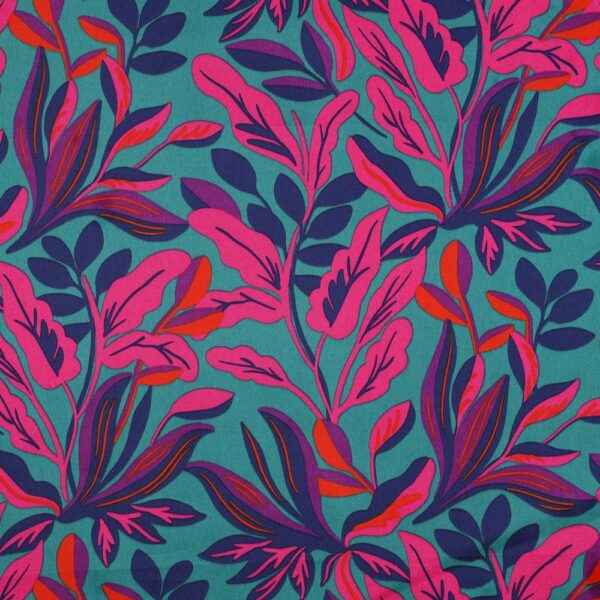 BOMULLSSATIN LUSH LEAVES CERISE/GRÖN FG 2