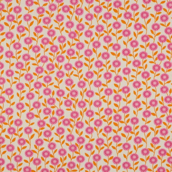 Bomullspoplin Blommor och blader cremévit/rosa fg 2