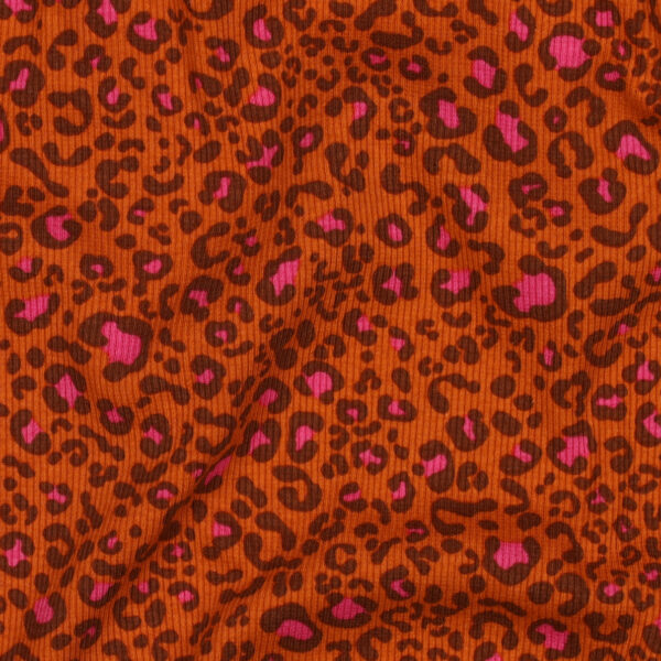 Ribbstickad Leopardsjäl orange/rosa fg 7