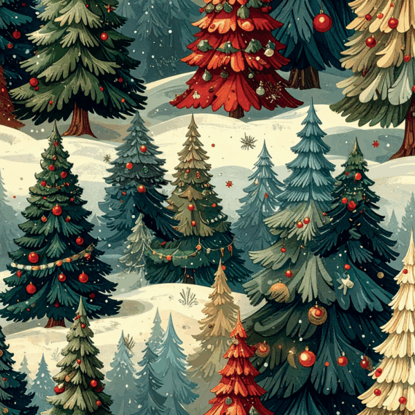 Trikå eko Julgranar i snö grön/beige