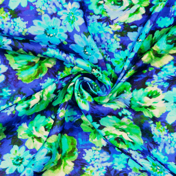 Viskossatin Färgrusblomma blå/grön fg 3