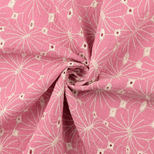 Brodyrmuslin Blomblad rosa/naturvit fg 3021