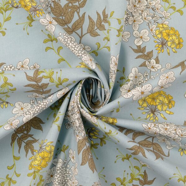 Bomullstyg Blomsjäl ljusblå/gul fg 2