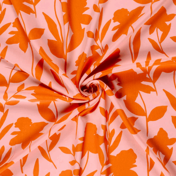 Viskospoplin Skuggblomster rosa/orange fg 36
