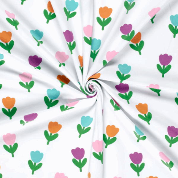 Trikå Lilla tulpanfesten vit/multi fg 50