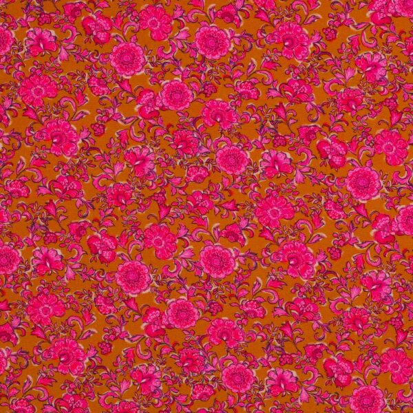 Viskospoplin Virvelblomma cerise/guldbrun fg 4