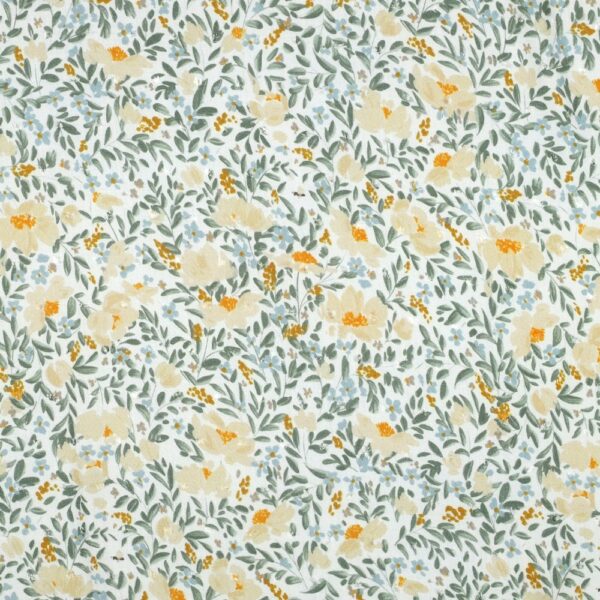 Viskosvoilé Brisblomster off white/grön fg 1