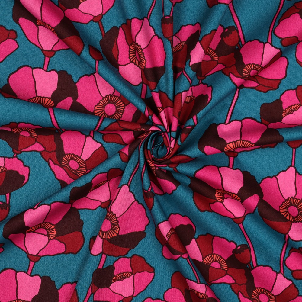 Bomull/viskos Vallmopunk petrol/rosa fg 5