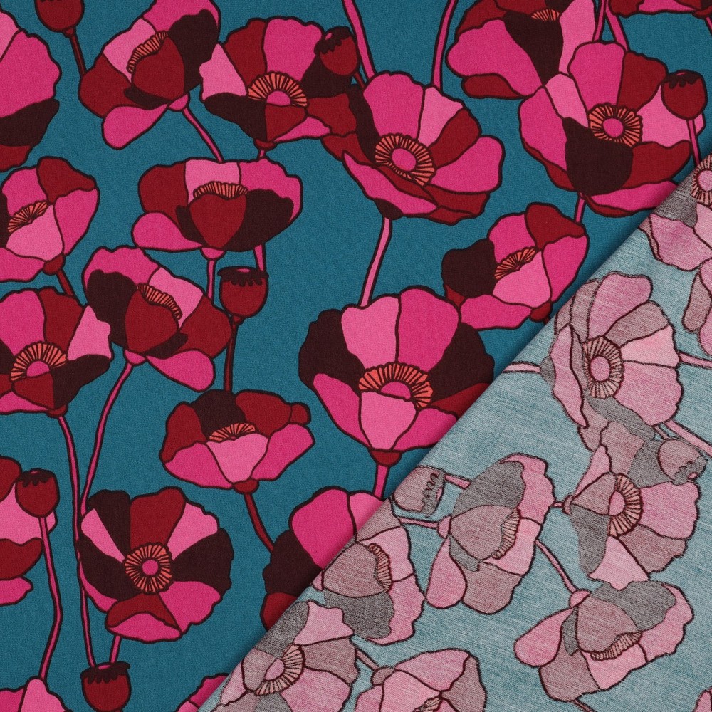 Bomull/viskos Vallmopunk petrol/rosa fg 5 - Bild 2