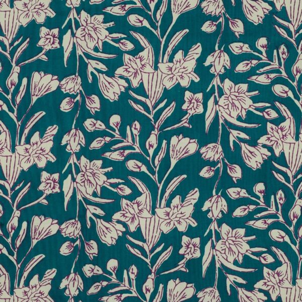 Bomullspoplin Blocktryck petrol/lila fg 3