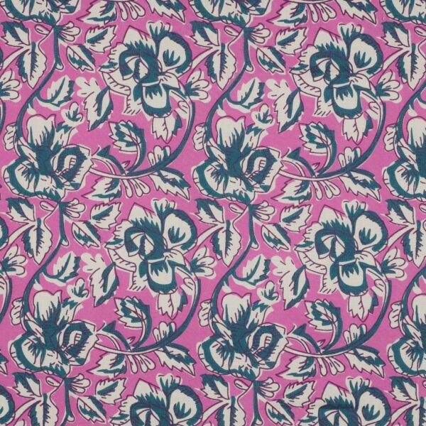 Bomullspoplin Blocktryck rosa/petrol fg 153