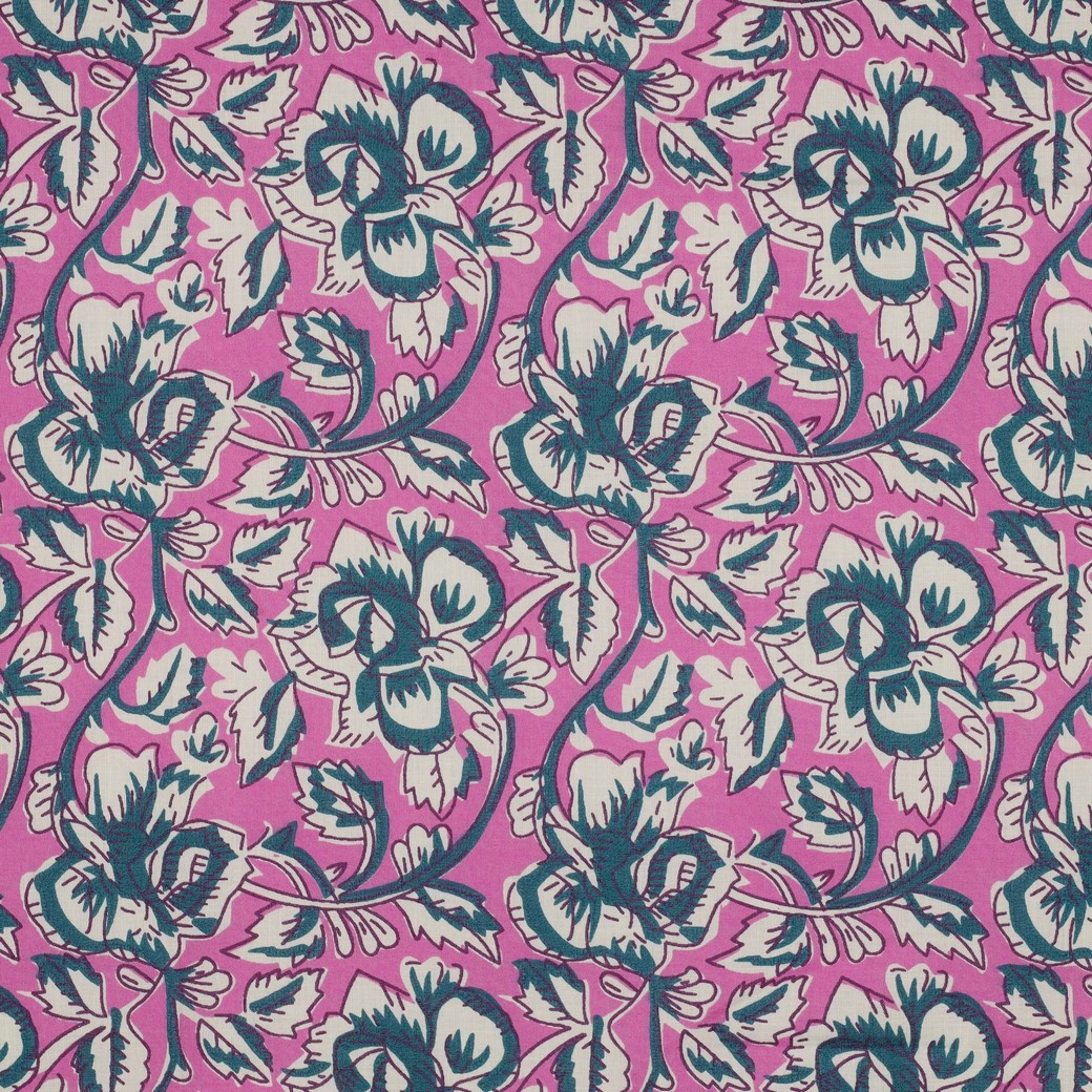 Bomullspoplin Blocktryck rosa/petrol fg 153