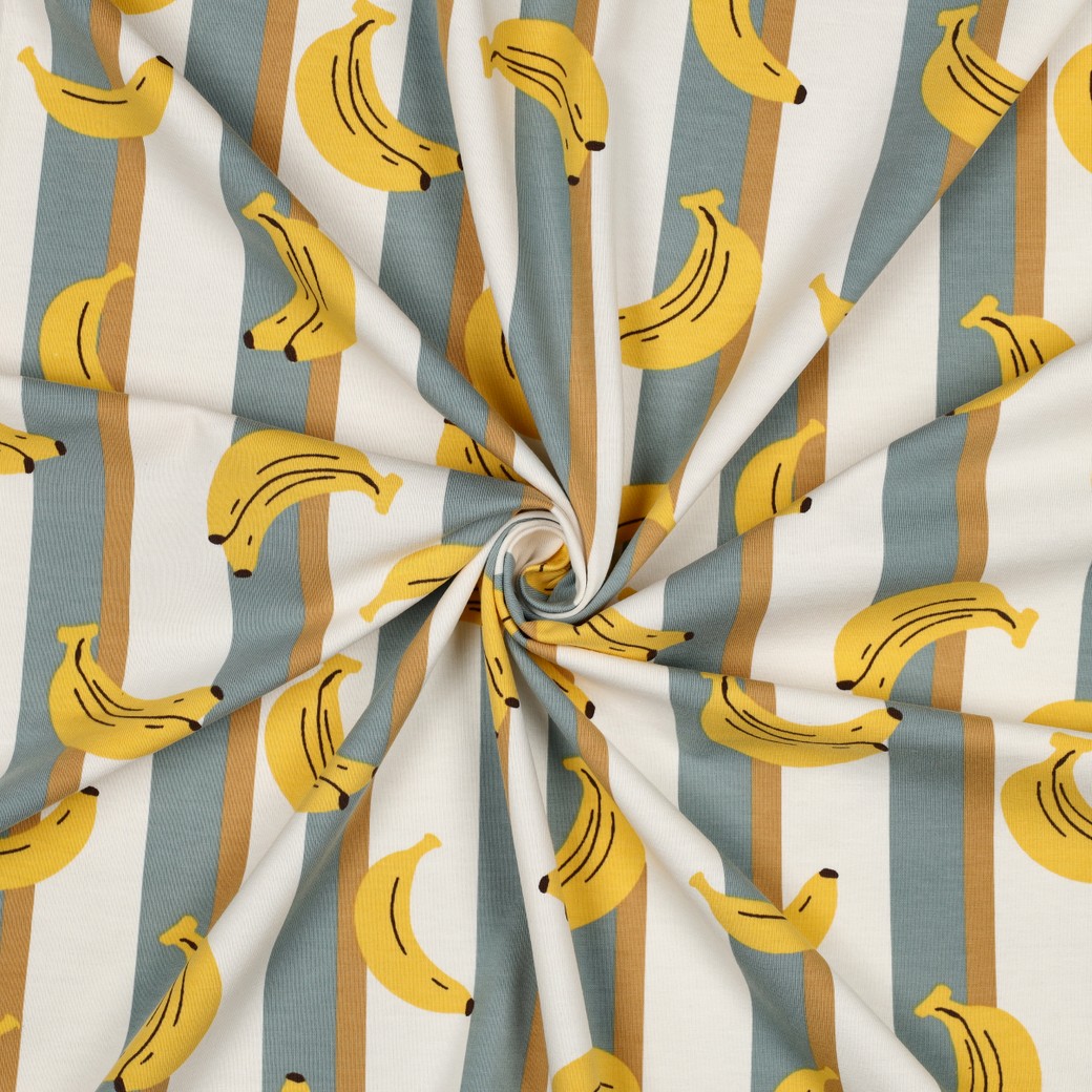 Bomullstrikå Bananrand denimblå/vit fg 16