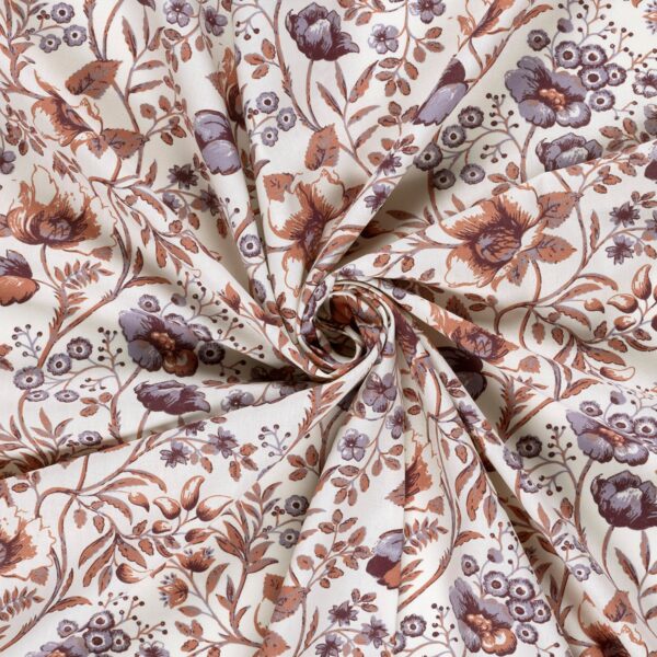 Bomullstyg Finblomster lila/peach fg 51