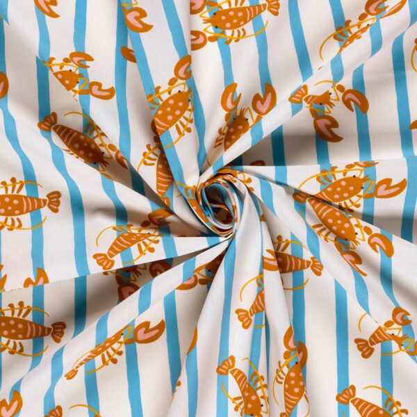 Bomullstyg Skaldjursrand blå/rost fg 51